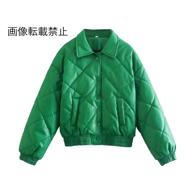 11月新作9794◆green フェイクレザー PU ジャンバー ブルゾン