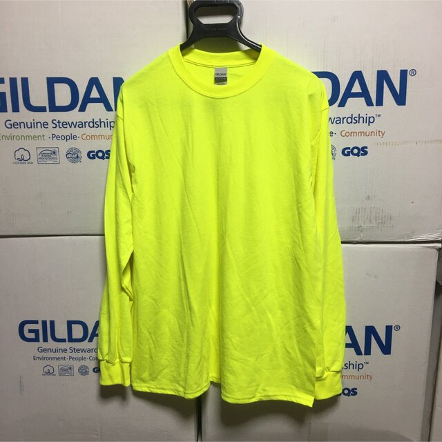 新品 GILDAN ギルダン 長袖ロンT ポケット付き ネオンイエロー XL