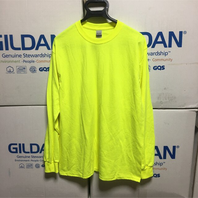 新品 GILDAN ギルダン 長袖ロンT ネオンイエロー M