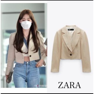 ザラ(ZARA)の【にゃん様専用】ZARAリネンブレンドクロップドブレザー XS 宮脇咲良着用(テーラードジャケット)