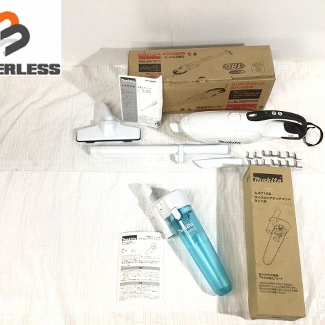 工具☆美品☆makita マキタ 18V 充電式クリーナー CL182FDZW 白/ホワイト サイクロンアタッチメント付き 掃除機 61418