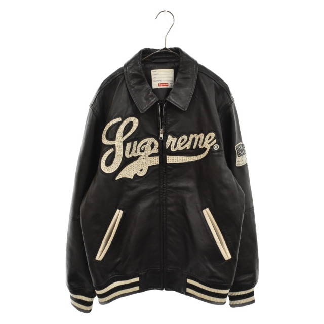 SUPREME シュプリーム 16SS Uptown Studded Leather Varsity Jacket アップタウンスタッズレザーヴァーシティジャケット スタッズ刺繍レザージップアップジャケット ブラック