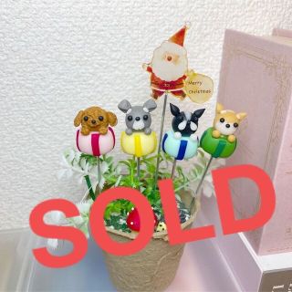 ガーデンピック　ハンドメイド　プレゼントからひょっこりワンちゃんピック　サンタ付(その他)