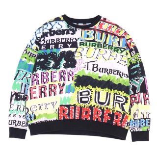 美品 バーバリー BURBERRY スウェット 18AW クルーネック トレーナー ロゴ 総柄 コットン メンズ 長袖 トップス XL マルチカラー