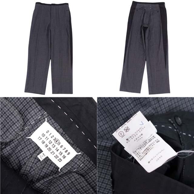美品 メゾンマルジェラ Maison Margiela 4 パンツ 2020AW ウール シルク 切り替え ステッチ チェック 38(S相当) グレー