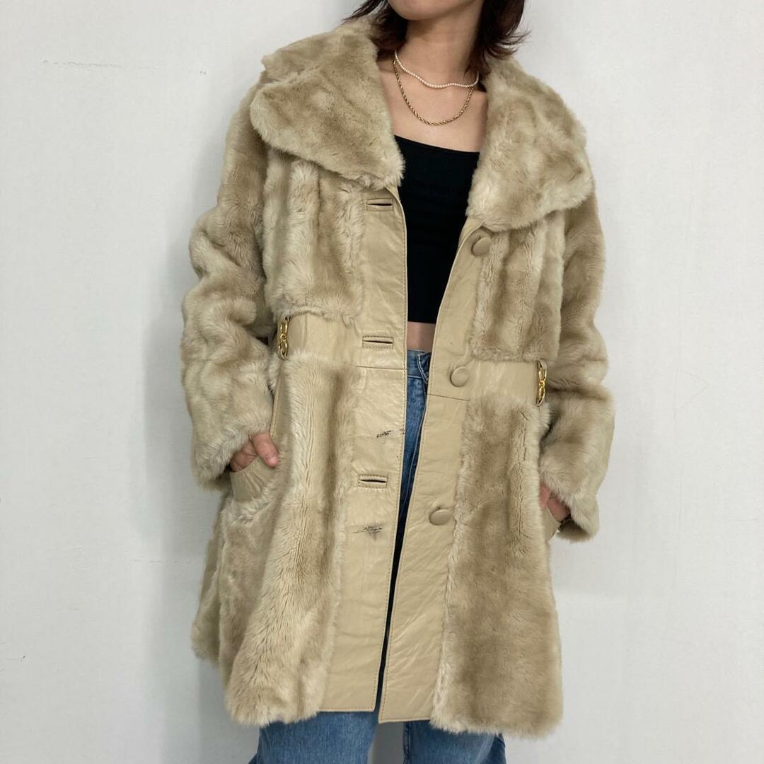 古着 UNKNOWN フェイクファー ロングコート 英国製 レディースL