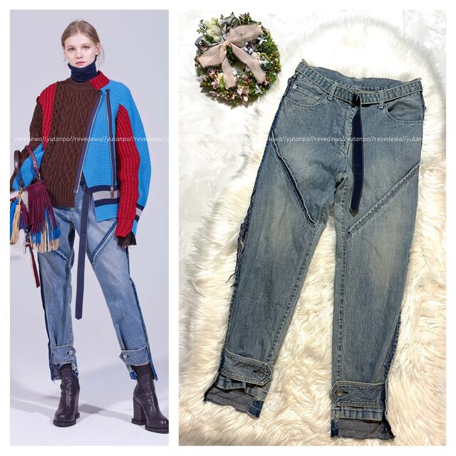 sacai(サカイ)の本物 コレクションモデル サカイ ベルト付き リメイクデザイン デニムパンツ  メンズのパンツ(デニム/ジーンズ)の商品写真