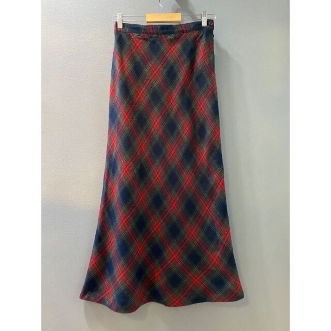 春色3カラー✧ ビンテージ 70s ハンドメイド 赤 紺 チェック ロング
