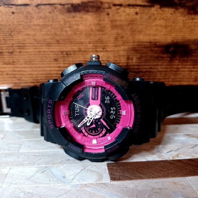 【デジタルダミー】アナログ腕時計 メンズ レディース ボーイズ ガールズ 黒×ピ メンズの時計(腕時計(デジタル))の商品写真