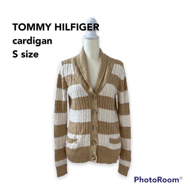 TOMMY HILFIGER(トミーヒルフィガー)のトミーヒルフィガー　ニットカーディガン　ケーブル編み　ボーダー　ショールカラー レディースのトップス(カーディガン)の商品写真