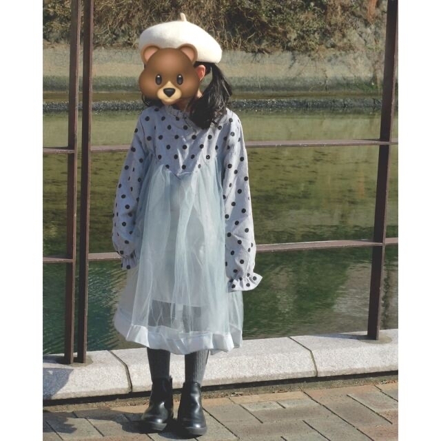 15サイズ 110-120 チュール切替え ワンピース ドット グレー キッズ/ベビー/マタニティのキッズ服女の子用(90cm~)(ワンピース)の商品写真