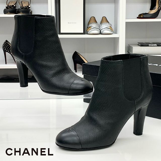 割引価格 CHANEL ブラック ショートブーツ サイドゴア ココマーク ...