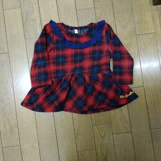 女児　長袖　裏地ﾓｺﾓｺ素材　ﾁｪｯｸ柄　80cm(シャツ/カットソー)