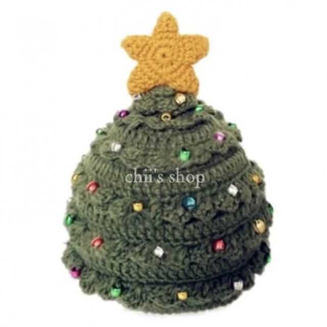 クリスマス ツリー ニット帽 星付き 可愛い ベビー キッズ 緑 キラキラ 人気 キッズ/ベビー/マタニティのこども用ファッション小物(帽子)の商品写真