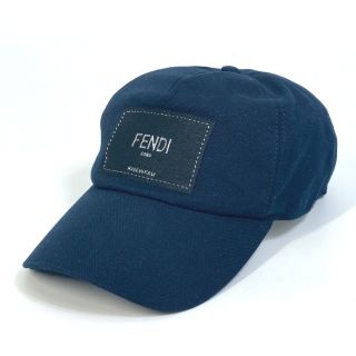 フェンディ(FENDI)のフェンディ FENDI ロゴ FXQ768 帽子 キャップ コットン ネイビー 美品(キャップ)