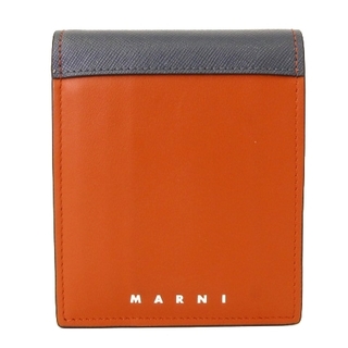 マルニ(Marni)のマルニ 22SS バイカラー レザー スモール 二つ折り財布 オレンジ ネイビー(財布)