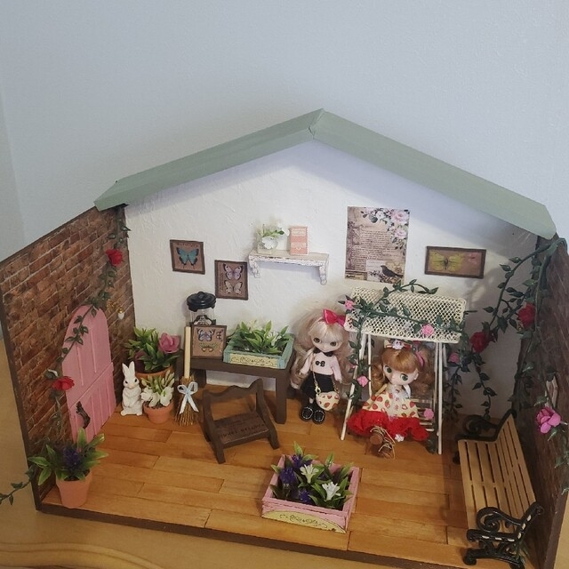 専用】中庭ガーデン小屋*°グリーンの屋根*°ドールハウス*プチブライス