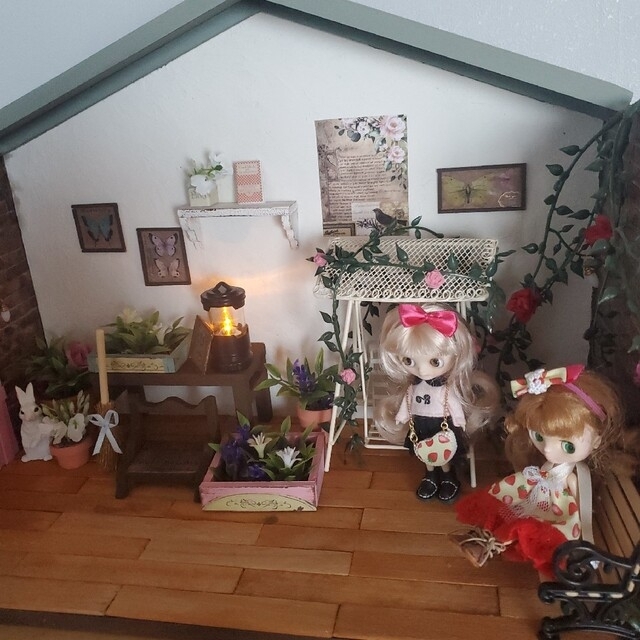 専用】中庭ガーデン小屋*°グリーンの屋根*°ドールハウス*プチブライス 