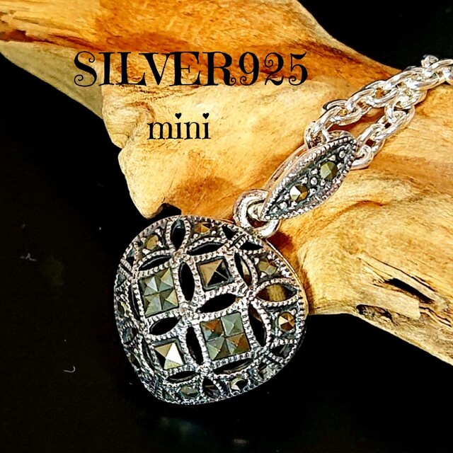 3222 SILVER925 ミニ マーカサイトトップ シルバー925 天然石 レディースのアクセサリー(ネックレス)の商品写真