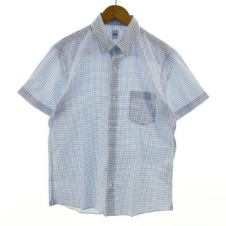 タケオキクチ(TAKEO KIKUCHI)のタケオキクチ シャツ ワイシャツ ボタンダウン 半袖 日本製 格子柄 白 青 3(シャツ)