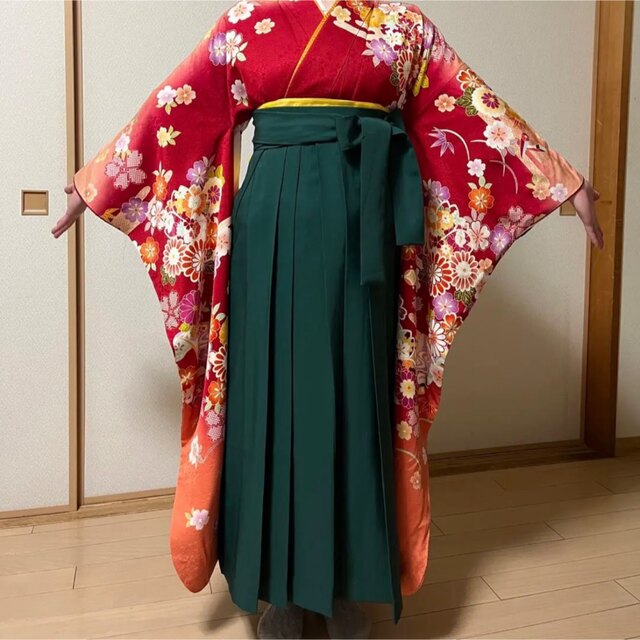 袴セット 振袖セット 卒業式 振袖 成人式 赤 オレンジ 緑 花