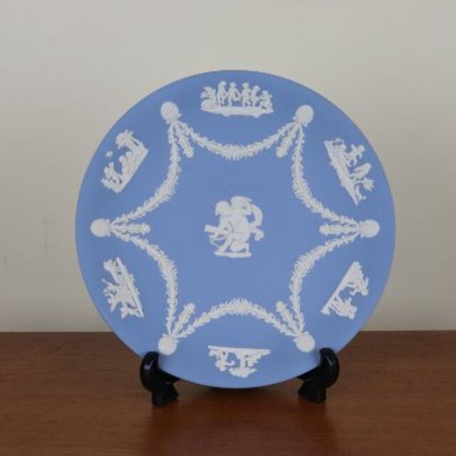 ウェッジウッド　ジャスパー　プレート22.5cm　天使　ペールブルー　飾り皿