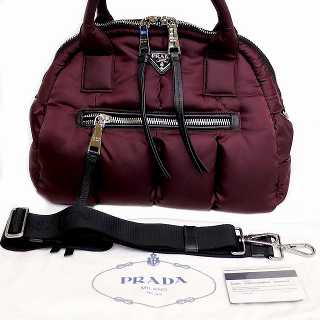 PRADA(プラダ)のプラダ PRADA 2way テスート ボンバー トート ショルダー 斜め掛け ナイロン ボルドー BL0881 カード 8277 レディースのバッグ(ショルダーバッグ)の商品写真