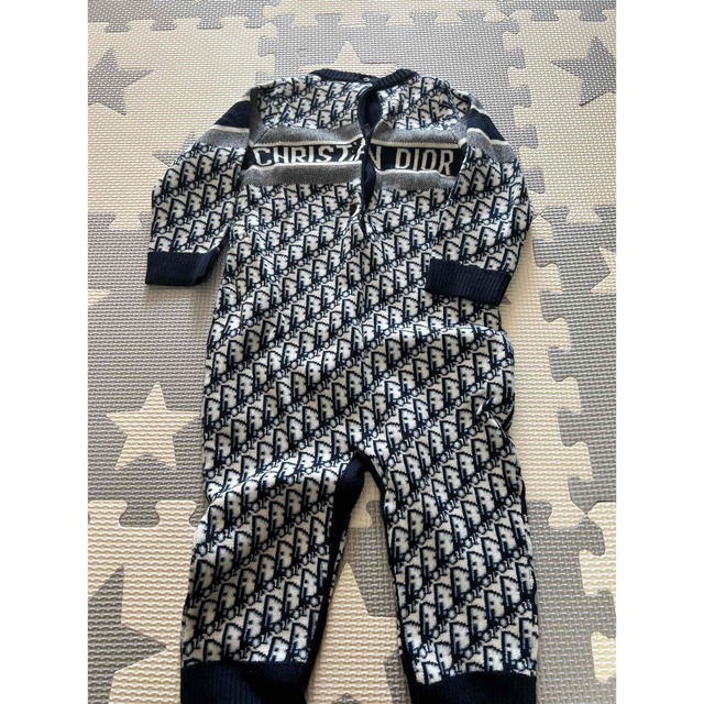 新品babyDiorシルク100%ストライプ柄リボン付きロンパース80cmグレー