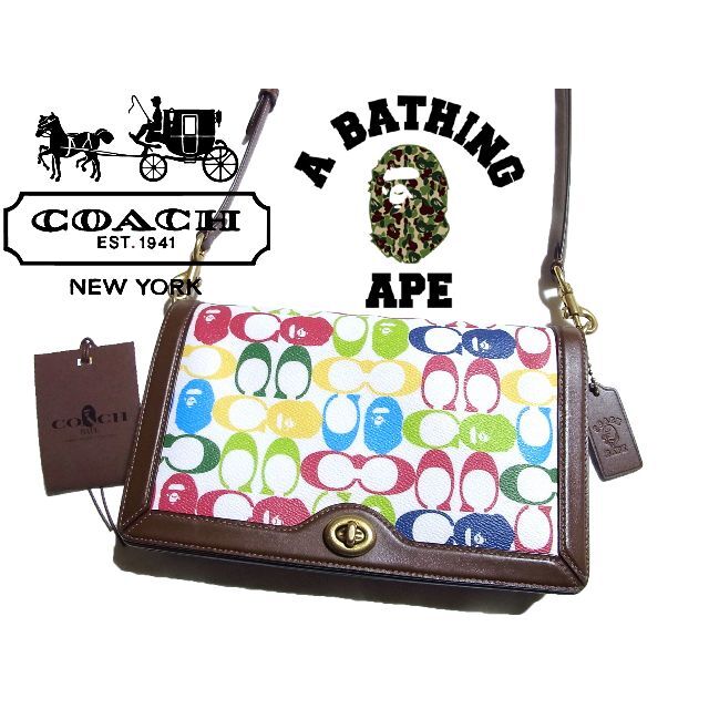 美品 BAPE × COACH ショルダーバッグ エイプ コーチ マルチカラー