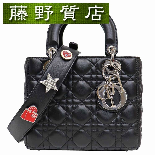 (美品)クリスチャン ディオール Christian Dior マイ レディ ディオール カナージュ2way ショルダー  M0538OCAL ブラック ラムスキン 8258付属品ストラップチャーム