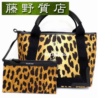 バレンシアガ(Balenciaga)の （美品） バレンシアガ BALENCIAGA ネイビー　カバ S トートバッグ キャンバス　茶×黒　レオパード柄　339933　K9H9N　2660　8266(ハンドバッグ)