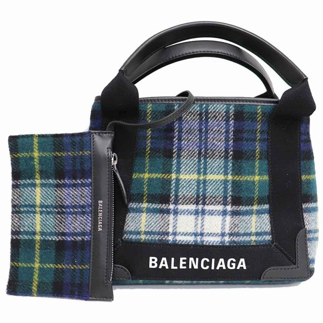 Balenciaga(バレンシアガ)のバレンシアガ BALENCIAGA ネイビーカバス XS トートバッグ 斜め掛け ウール × レザー グリーン系 チェック 390346 8384 レディースのバッグ(ハンドバッグ)の商品写真