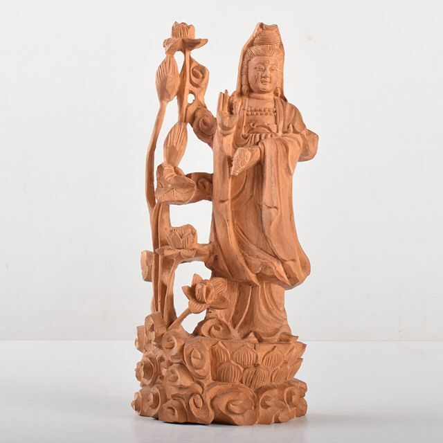 仏教美術　香木　白檀彫刻　観音菩薩像　仏像　置物　V　R5122