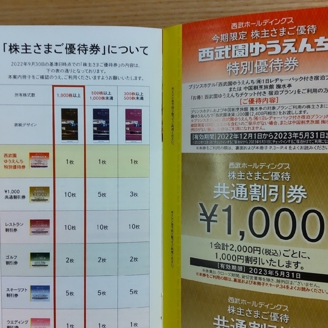 西武ＨＤ株主優待　２冊　1000株以上　西武ライオンズ 内野指定席引換券 10枚