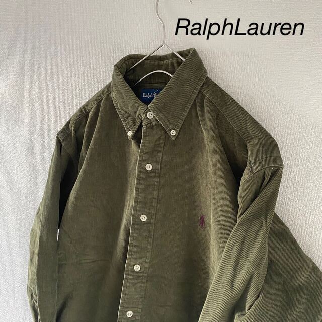 ラルフローレン コーデュロイシャツ 90s 緑 オリーブ カーキ系 XXL 