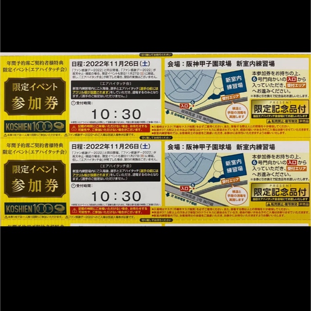 阪神タイガース ファン感謝デー エアハイタッチ会 ペア 11/26(土)-