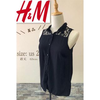 エイチアンドエム(H&M)の＊ 美品　H&M エイチ アンド エム　S 黒　ブラック　ノースリーブ　レース(シャツ/ブラウス(半袖/袖なし))