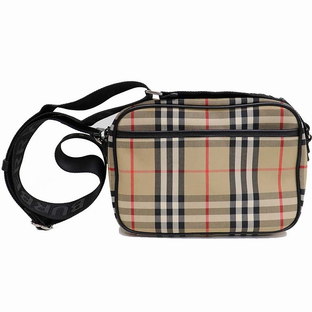 バーバリー BURBERRY 斜め掛け ショルダーバック コットン × ポリエステル チェック ベージュ×赤×黒 8368