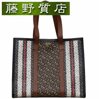 バーバリー(BURBERRY)の（美品）バーバリー BURBERRY モノグラムストライプトートバック ポリウレタン × コットン × レザー 茶 × マルチカラー 8019383 8319(トートバッグ)