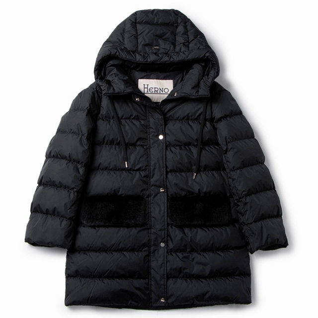 HERNO(ヘルノ)のヘルノ HERNO ダウンジャケット レディース ミディアム丈 NYLON CHAMONIX & LADY フーデッド コート アウター PI001497D 12004 9389 レディースのジャケット/アウター(ダウンジャケット)の商品写真