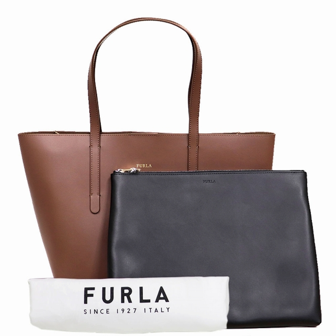 Furla(フルラ)の（美品）フルラ　FURLA トートバッグ ショルダー レザー 黒 × 茶 シルバー金具 BARTPRD VKM000 ポーチ 8068  レディースのバッグ(トートバッグ)の商品写真