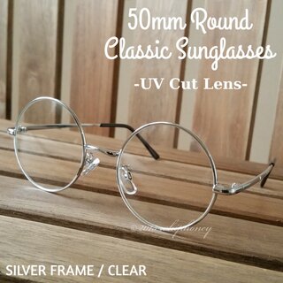 丸眼鏡シルバーフレームだて眼鏡クリアレンズサングラス50mm(サングラス/メガネ)