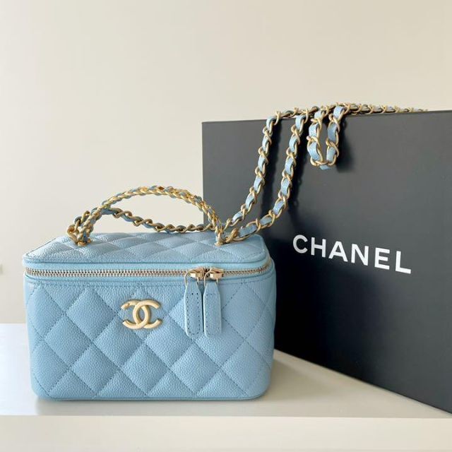 CHANEL ヴァニティ ハンドル ブルー キャビアスキン シャネル バニティ