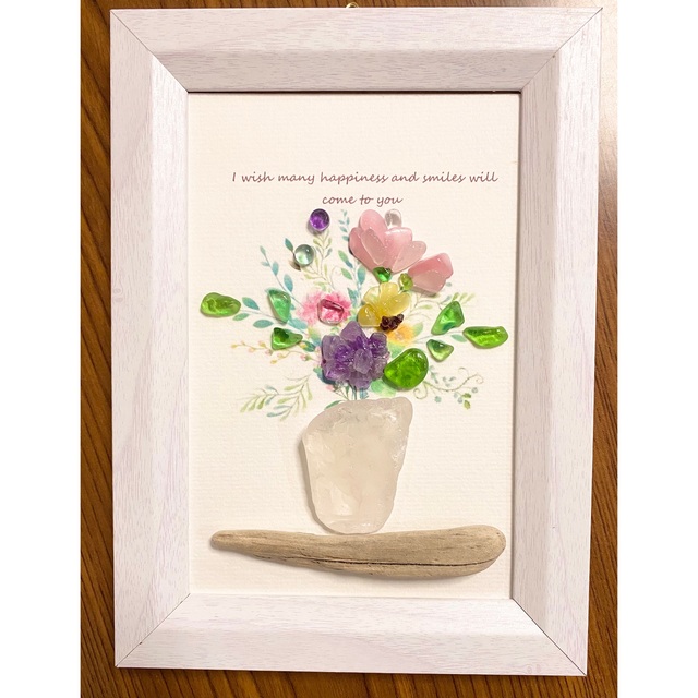 シーグラス　花瓶　アートパネル　花　シーグラスアート　フレームアート　植物 インテリア/住まい/日用品のインテリア小物(置物)の商品写真