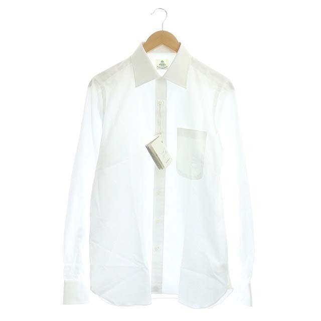 LUIGI BORRELLI(ルイジボレッリ)のルイジボレッリ ホリゾンタルカラーコットンシャツ 長袖 ステンカラー SM 白 メンズのトップス(シャツ)の商品写真