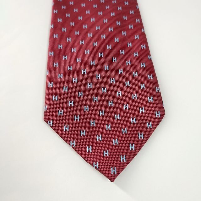 HERMES エルメス シルク ネクタイ H柄 総柄 レッド系 i84 HERMES エルメス シルク ネクタイ H柄 総柄 レッド系 i84