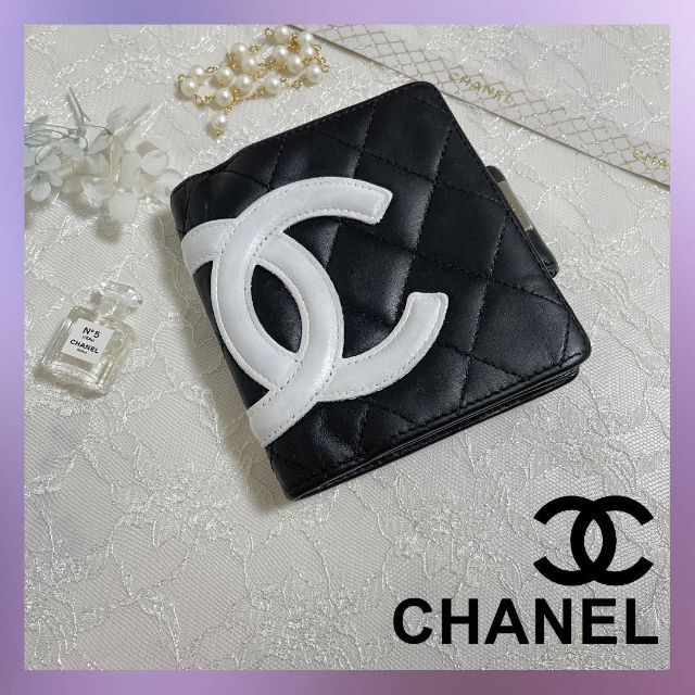 CHANEL シャネル カンボンライン 二つ折り がま口財布-