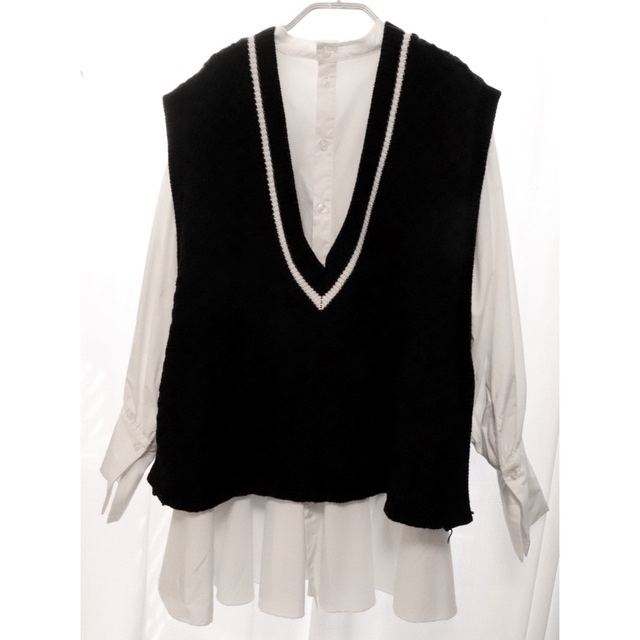 Ameri VINTAGE(アメリヴィンテージ)の【Ameri Vintage】 flare shirt with vest レディースのトップス(ニット/セーター)の商品写真