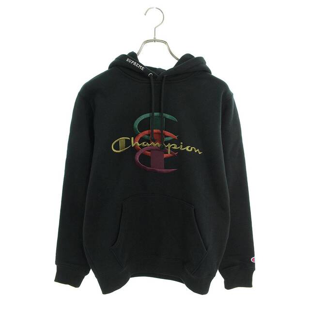 シュプリーム ×チャンピオン Champion　 17AW Stacked C Hooded Sweatshirt フロントロゴ刺繍プルオーバーパーカー メンズ S