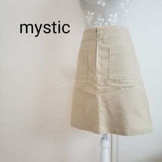 ミスティック(mystic)の前ポケット デニム生地 台形スカート(ミニスカート)